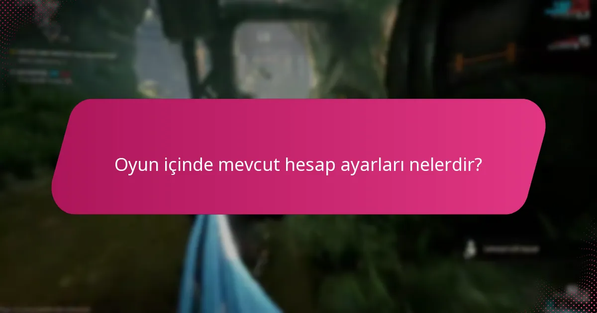 Oyun içinde mevcut hesap ayarları nelerdir?